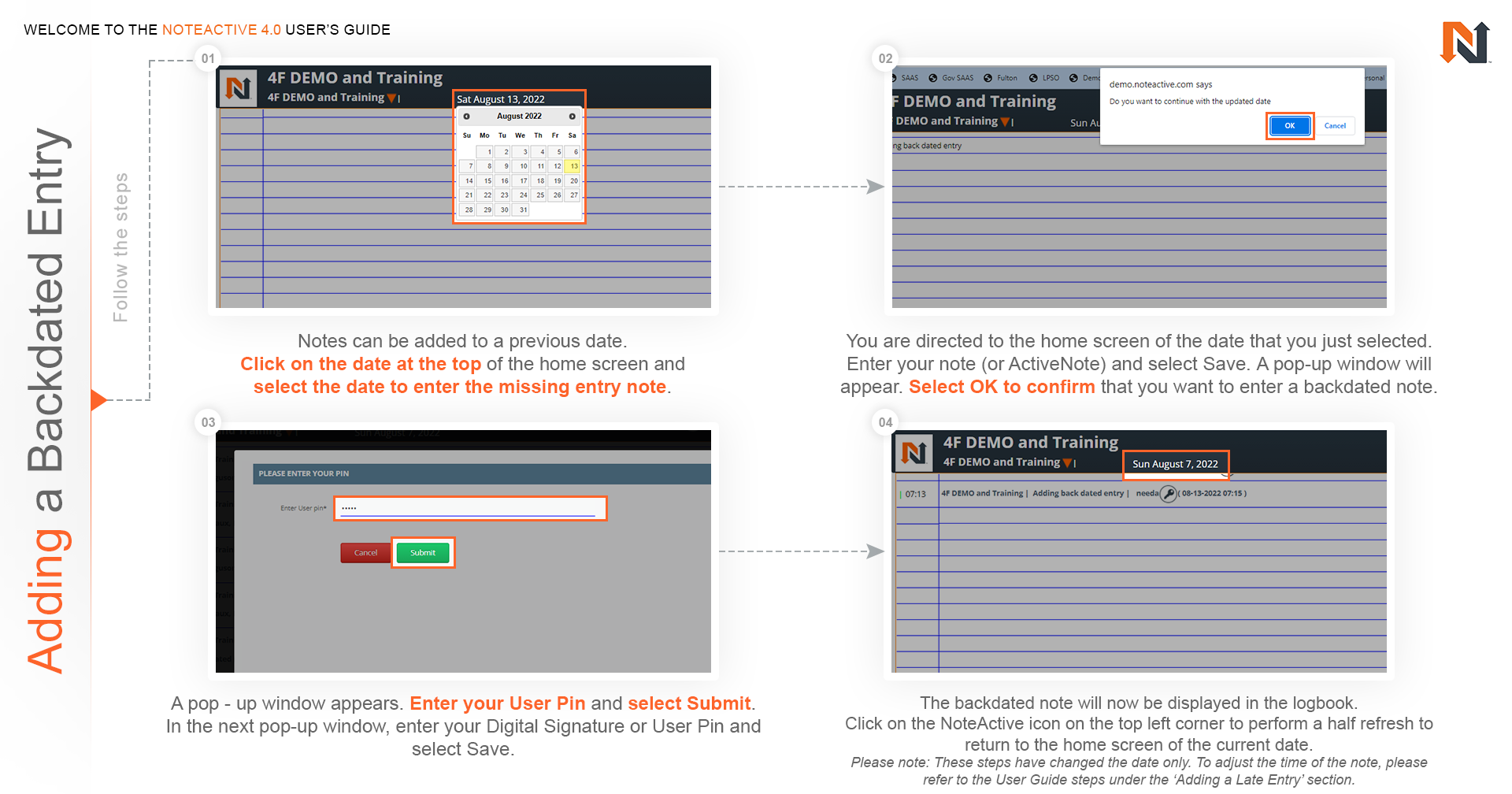 Adding a Backdated Entry Noteactive
